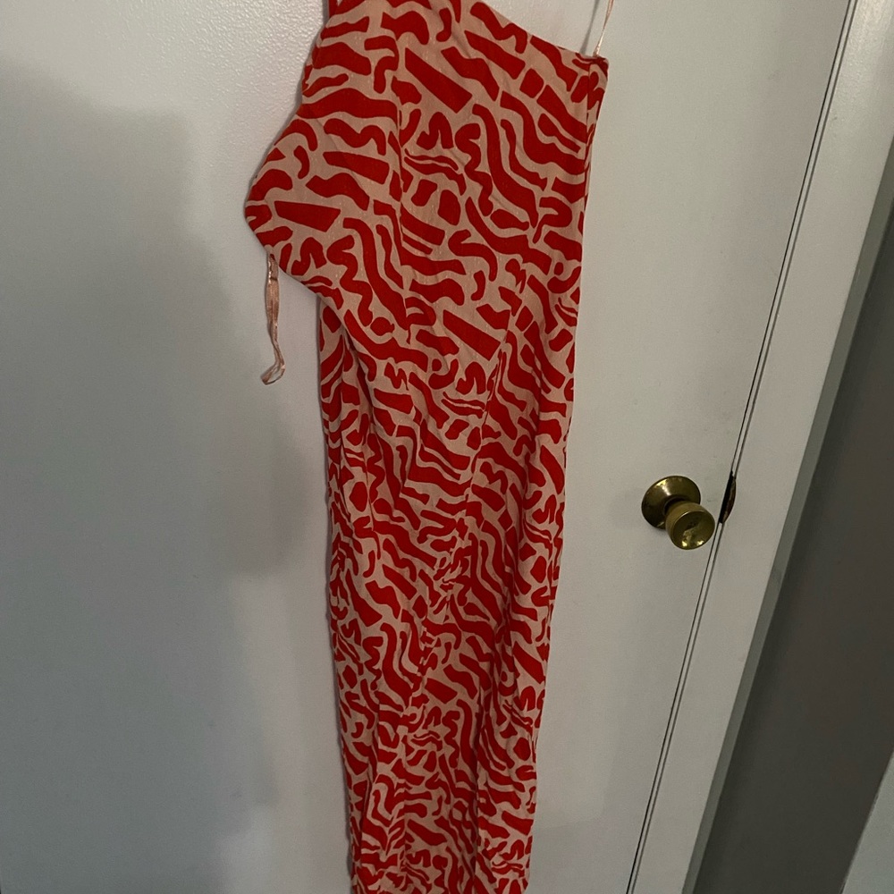 One Shoulder Red Patterned Dress - see photos for why 1 shoulder
